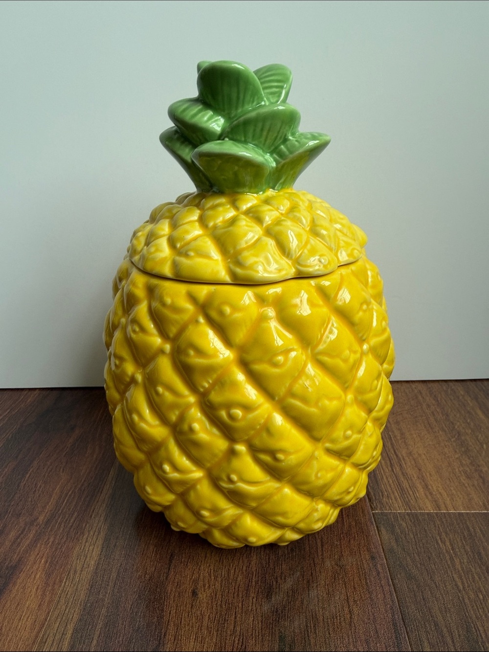 Ceramic 9” Pineapple Candy Jar Yellow Textured Silicone Removable Lid - Picture 2 of 8